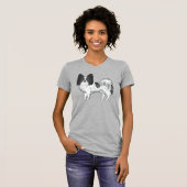 黒と白のパピヨン犬飼い主と犬好き Tシャツ (正面フル)