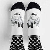 黒と白のパピヨン犬 名前と足跡入り ソックス (上部)