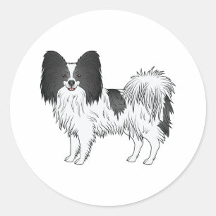黒と白のパピヨン かわいいキャラクター 犬 ラウンドシール