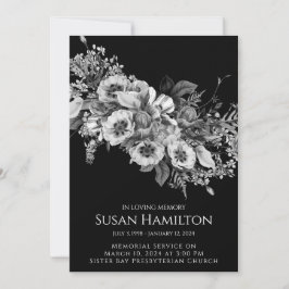 黒と白のパンジー葬儀追悼発表 招待状