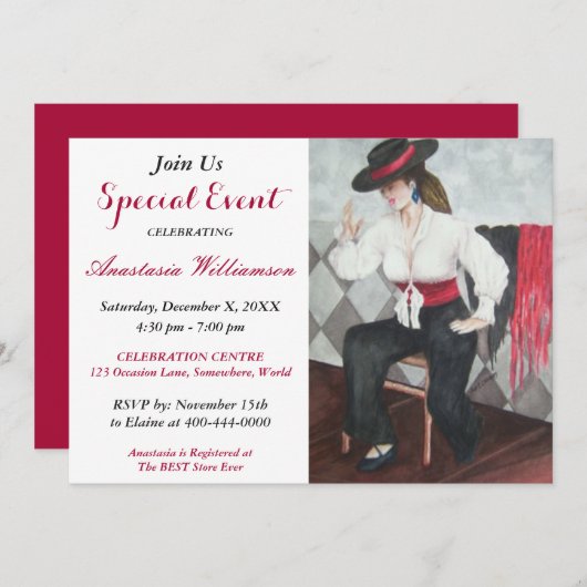 黒と白のパーティーイベント招待状 招待状 (正面/裏面)