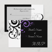 黒と白のパープルスワールアクセント 出欠カード (正面/裏面)