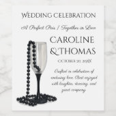 黒と白のパール シャンパングラス 結婚式 ワインラベル (シングルラベル)