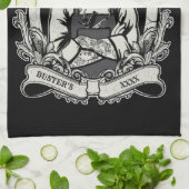 黒と白のヒップスターのバーバーショップパーソナライズ キッチンタオル (折り畳み)