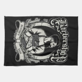 黒と白のヒップスターのバーバーショップパーソナライズ キッチンタオル (横)