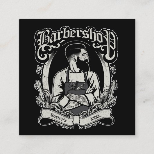 黒と白のヒップスター広場をパーソナライズ スクエア名刺 (正面)