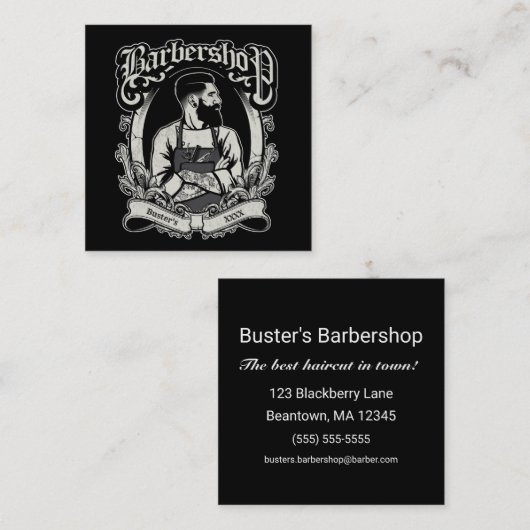 黒と白のヒップスター広場をパーソナライズ スクエア名刺 (正面/裏面)