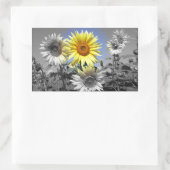 黒と白のヒマワリと黄色 長方形シール (バッグ)