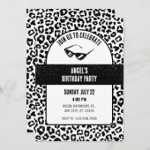 黒と白のヒマワリグリッター誕生日 招待状 (正面/裏面)