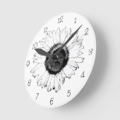 黒と白のヒマワリ丸時計 ラウンド壁時計 (傾斜)