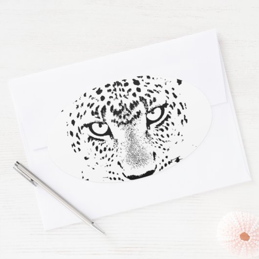 黒と白のヒョウの目 楕円形シール (封筒)