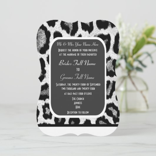 黒と白のヒョウの結婚紋章 招待状 (スタンド正面)