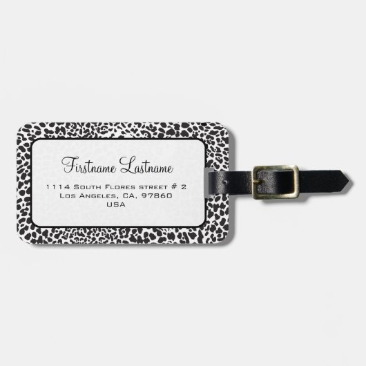 黒と白のヒョウの迷彩 ラゲッジタグ (正面横)