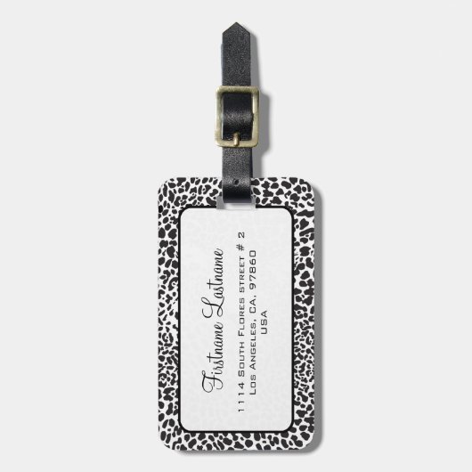 黒と白のヒョウの迷彩 ラゲッジタグ (正面縦)