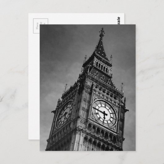 黒と白のビッグベンヨーロッパ旅行アート写真 ポストカード (正面/裏面)