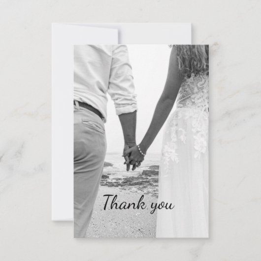 黒と白のビーチウェディングのお礼 サンキューカード (正面)