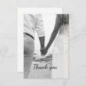 黒と白のビーチウェディングのお礼 サンキューカード (正面/裏面)