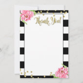 黒と白のピンクの牡丹 お礼カード 招待状 (正面)