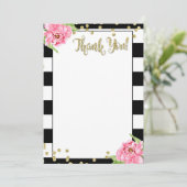 黒と白のピンクの牡丹 お礼カード 招待状 (スタンド正面)