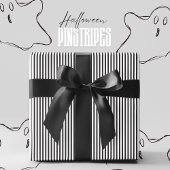 黒と白のピンストライプのハロウィーン ラッピングペーパー