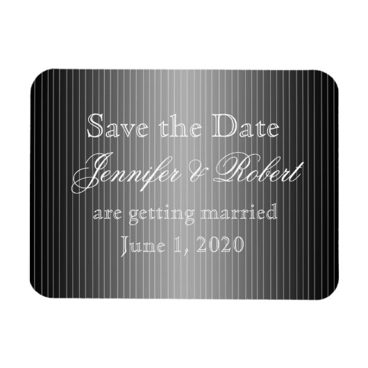 黒と白のピンストライプハート日付の保存 マグネット (横)
