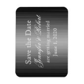 黒と白のピンストライプハート日付の保存 マグネット (縦)