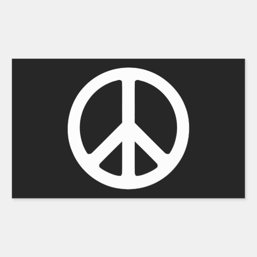 黒と白のピースサイン 長方形シール (正面)