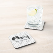 黒と白のファレーヌ犬のグレー肉球模様 コースター (右側)