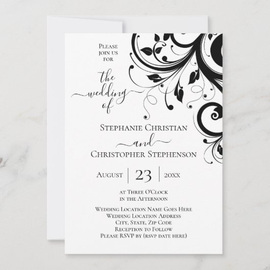 黒と白のフェスティバル渦巻き写真(背面) 招待状 (正面)