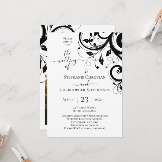 黒と白のフェスティバル渦巻き写真(背面) 招待状 (正面/裏面インサイチュ)