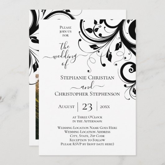 黒と白のフェスティバル渦巻き写真(背面) 招待状 (正面/裏面)