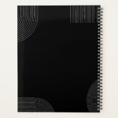 黒と白のフォーマルな幾何学模様のウェディング プランナー手帳 (裏面)