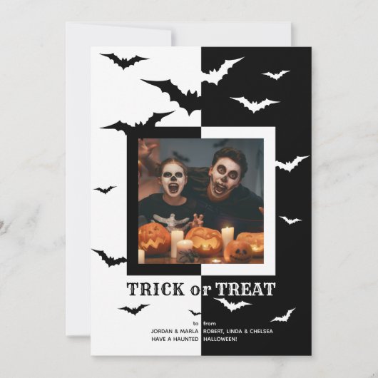 黒と白のフクロウのフレーム写真 ハロウィン シーズンカード (正面)