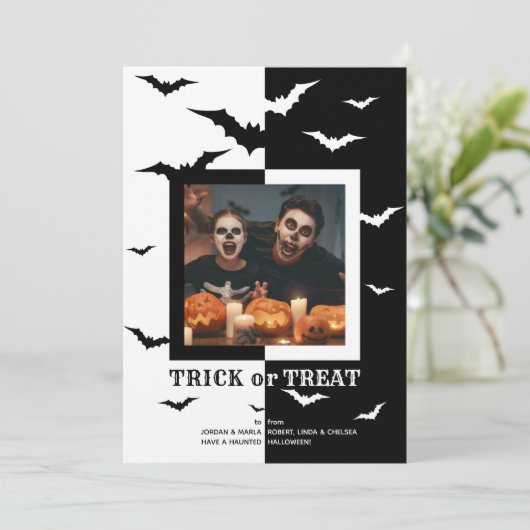 黒と白のフクロウのフレーム写真 ハロウィン シーズンカード (スタンド正面)