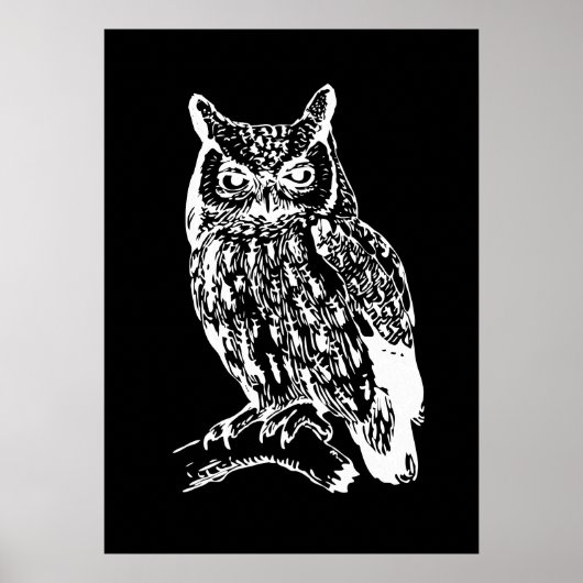 黒と白のフクロウアート ポスター (正面)