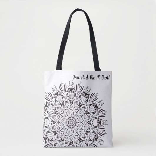 黒と白のフクロムマンダラ再利用可能なトートバッグ トートバッグ (正面)