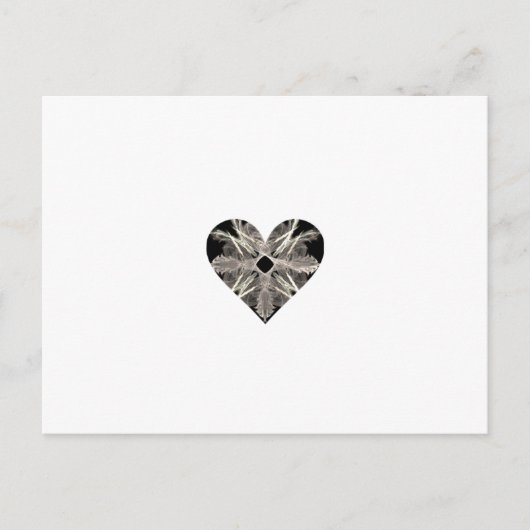 黒と白のフラクタルアート ハート型 ポストカード (正面)