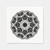 黒と白のフラワーマンダラ スタンダードカクテルナプキン (正面)