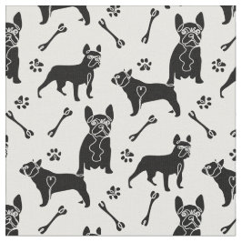 黒と白のフランス犬 ファブリック