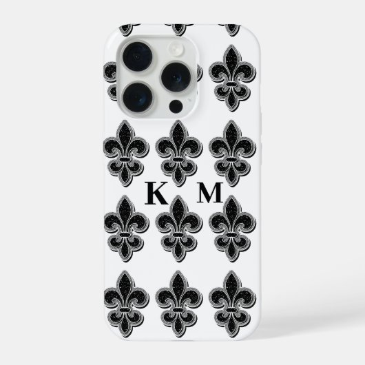 黒と白のフルール・ド・リス iPhoneケース (裏面)