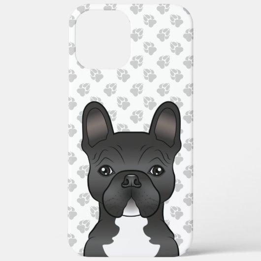 黒と白のフレンチブルドッグのキャラクター犬と足跡 Case-Mate iPhoneケース (裏面)