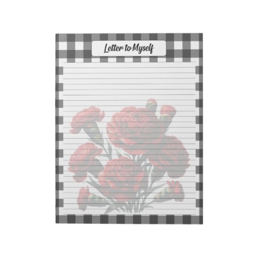 黒と白のフローラギンガム_自分自身への手紙 ノートパッド (回転)
