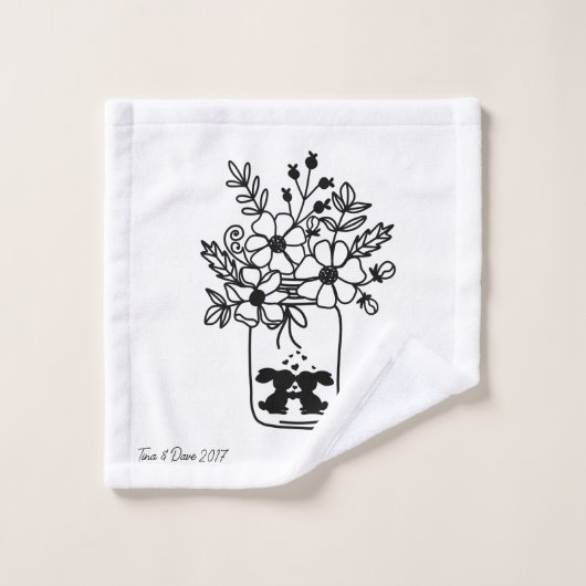 黒と白のフローラバンニー洗浄布 ウォッシュタオル (ウォッシュタオル)