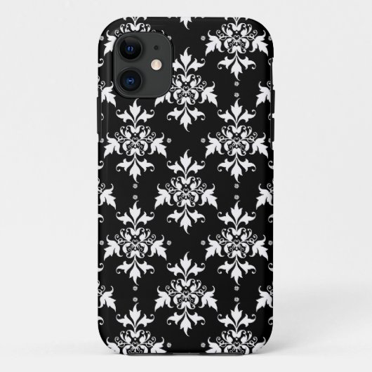 黒と白のフローラルダマスク模様 Case-Mate iPhoneケース (裏面)