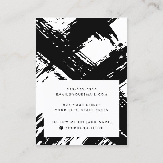 黒と白のブラシストロークのイヤリングディスプレイカード 名刺 (裏面)