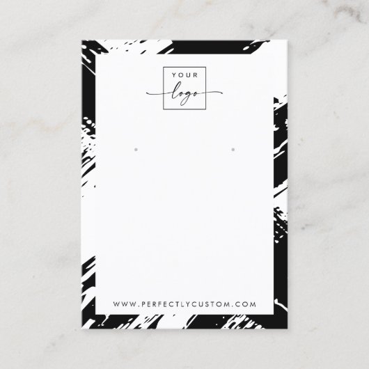 黒と白のブラシストロークのイヤリングディスプレイカード 名刺 (正面)