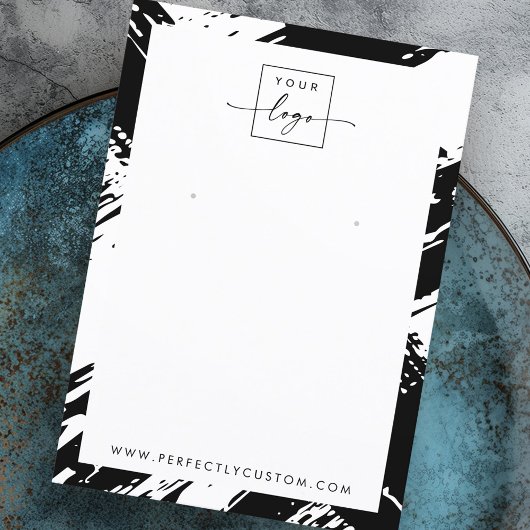 黒と白のブラシストロークのイヤリングディスプレイカード 名刺