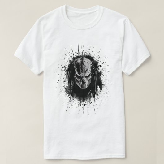 黒と白のプレデター フェイス Tシャツ (デザイン正面)