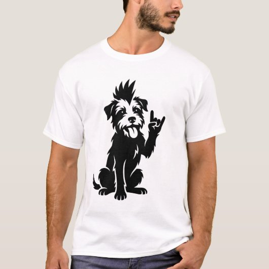 黒と白のプンクドッグ Tシャツ (正面)