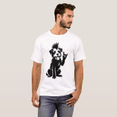 黒と白のプンクドッグ Tシャツ (正面フル)
